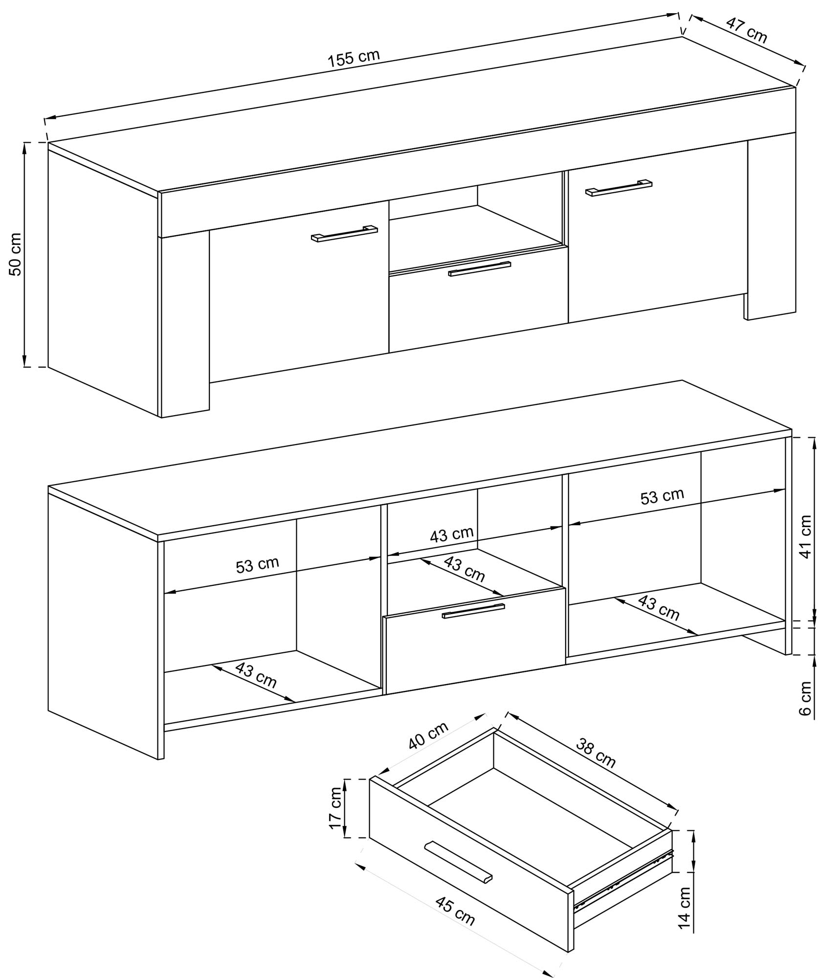 Wymiary klasycznej komody z szufladą i półkami