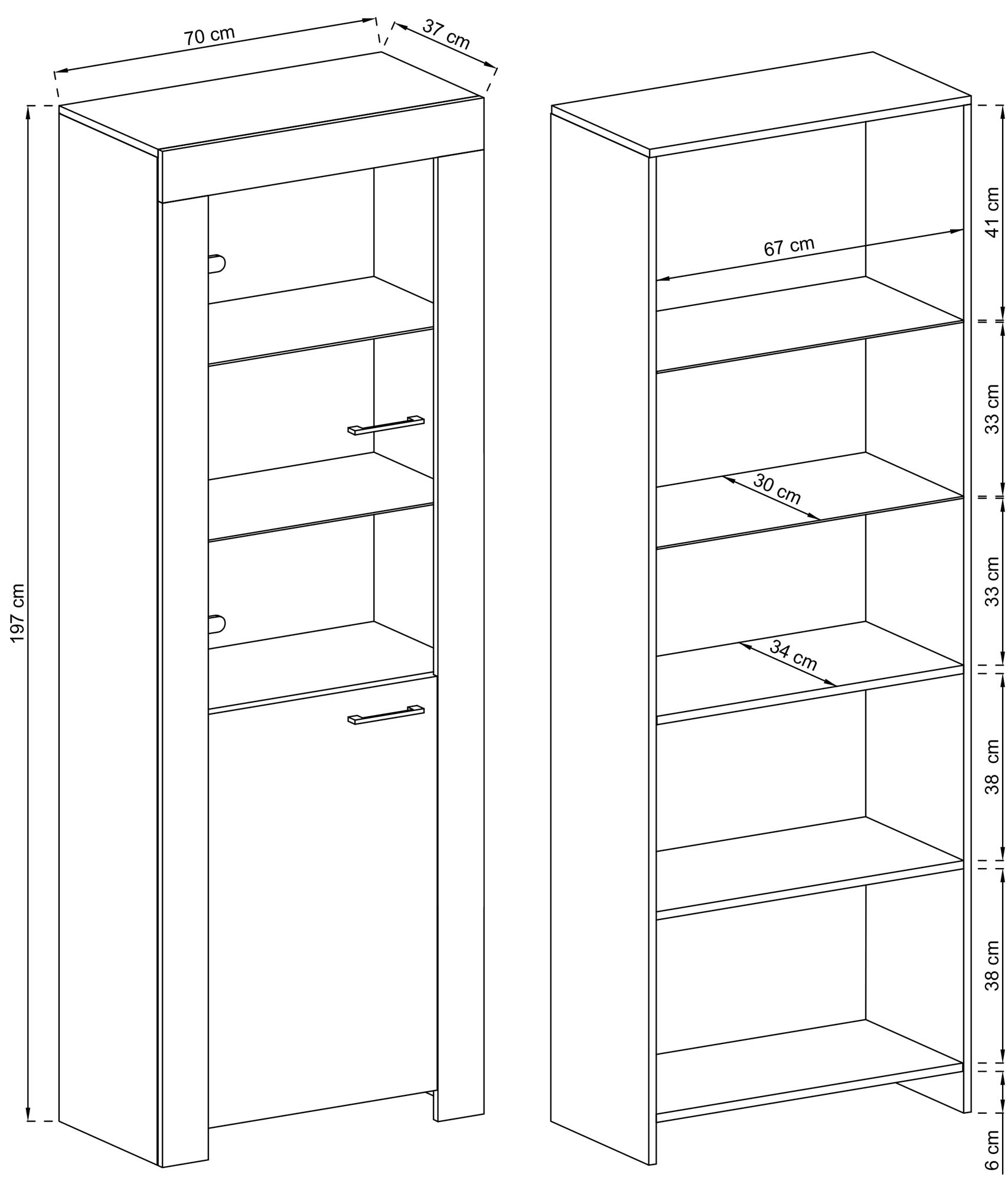 Techniczny rysunek witryny z rozmieszczeniem półek i LED