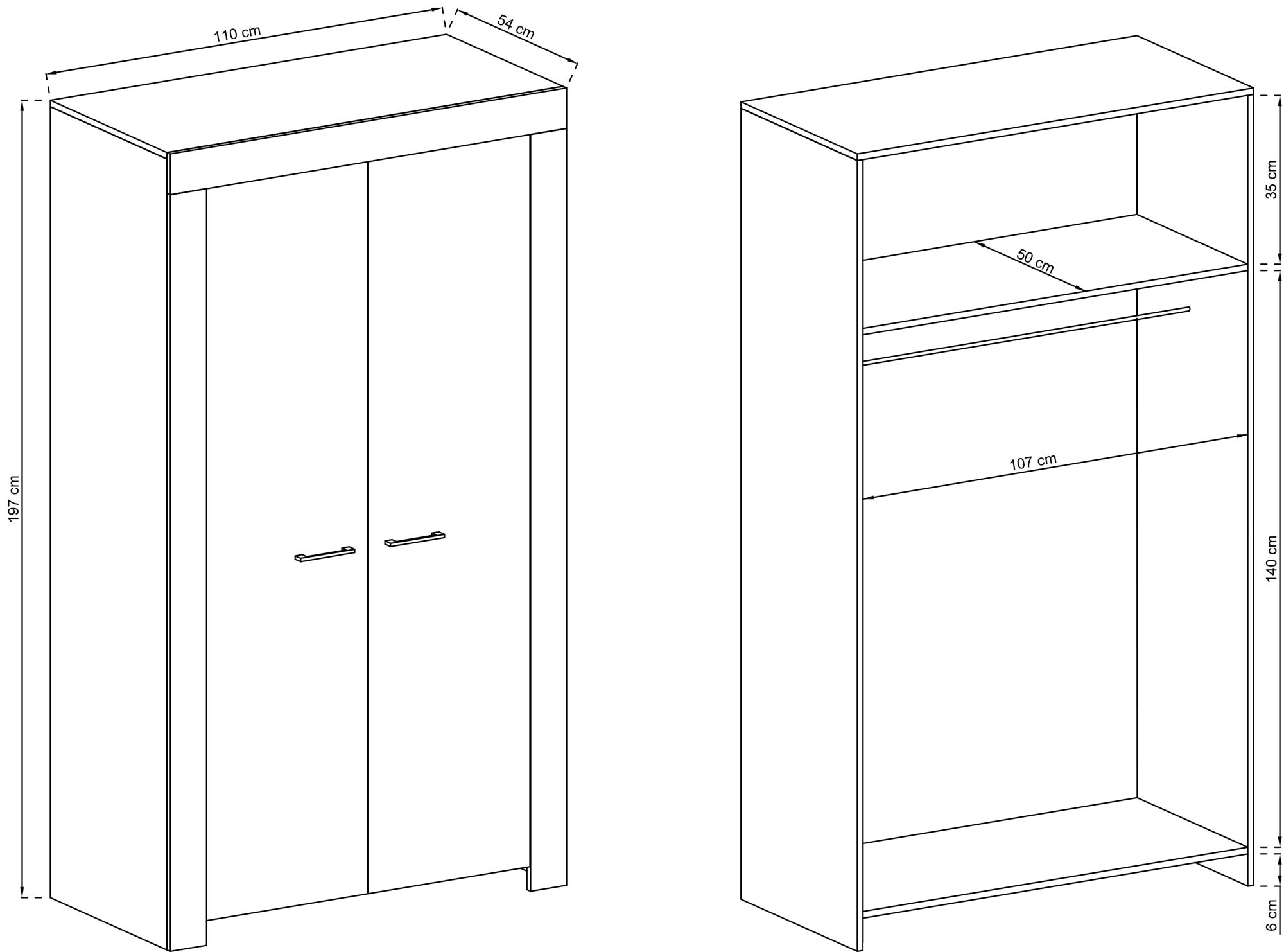 Rysunek techniczny szafy z wymiarami