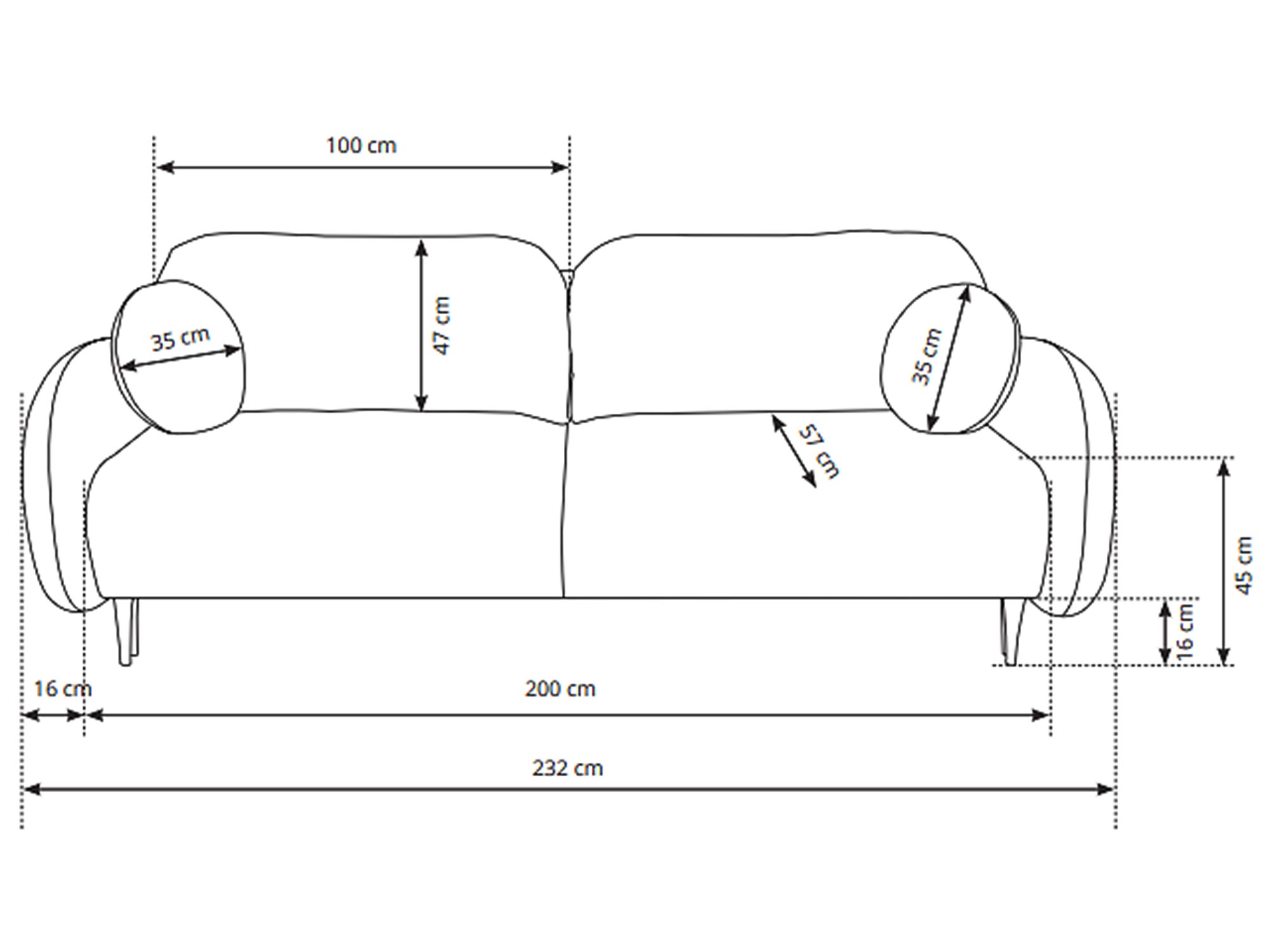 Schemat techniczny sofy modułowej, wymiary i układ elementów Schemat techniczny sofy modułowej, wymiary i układ elementów