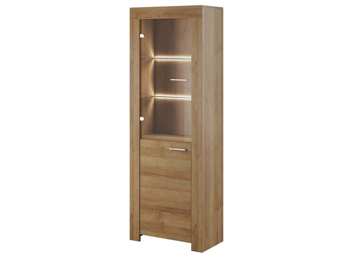 Elegantní prosklená vitrína 70 cm v dekoru Dub Riviera Niebo