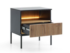 Miniaturka 2 - Szafka nocna z listwami z litego dębu i podświetleniem LED w industrialnym stylu