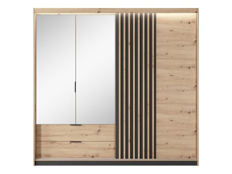 Szafa z lustrem i drewnianymi frontami, nowoczesny design