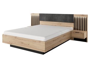 Miniatura 5 - Postel s dřevěným čelem a černou základnou, moderní design