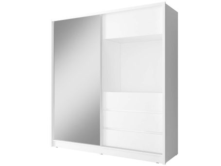 Biała szafa z lustrzanymi drzwiami i szufladami, styl nowoczesny