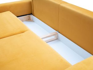 Miniaturka 12 - Musztardowa narożna sofa z pojemnikiem na pościel