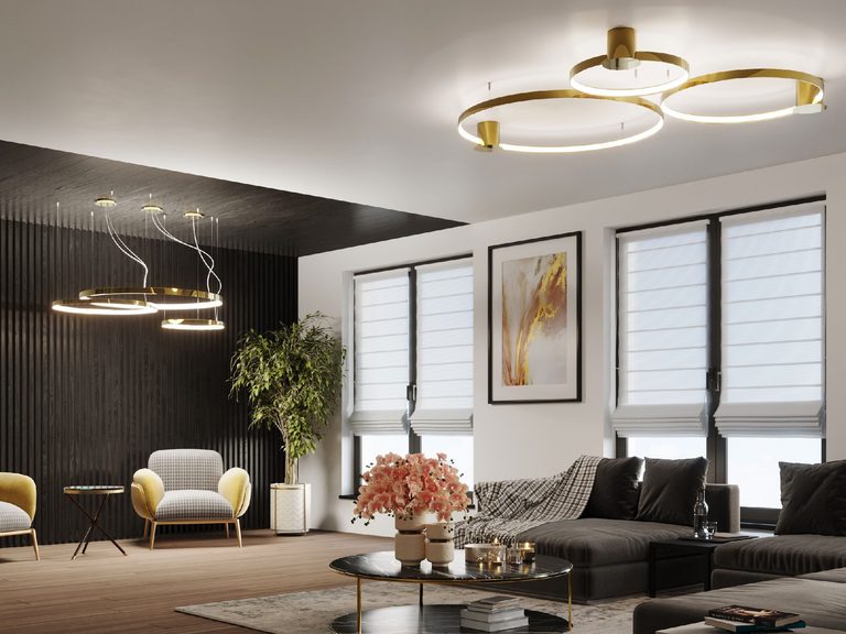 Nowoczesne oświetlenie sufitowe w salonie w stylu glamour