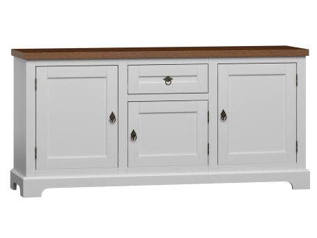 Biała komoda z szufladami i drzwiami, styl prowansalski