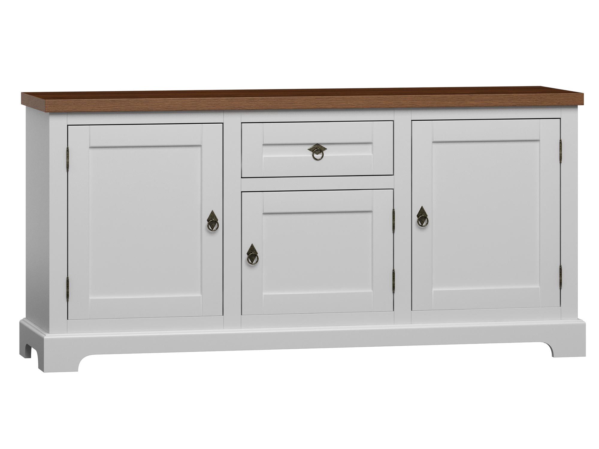 Biała komoda z szufladami i drzwiami, styl prowansalski