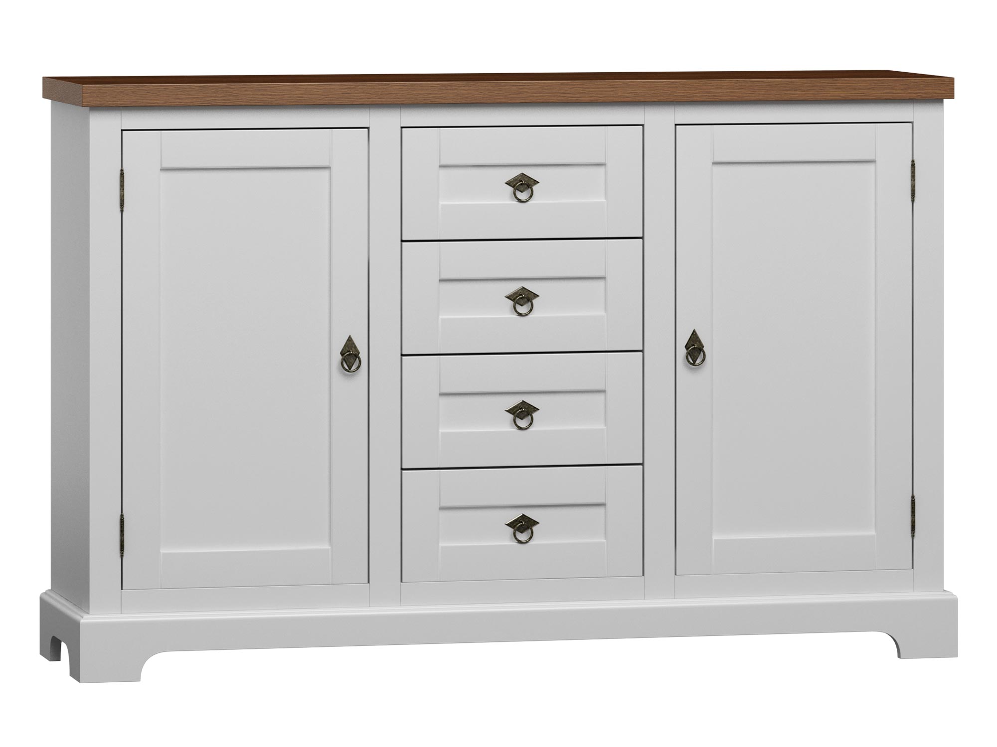 Biała komoda z szufladami i drzwiami, styl prowansalski Biała komoda z szufladami i drzwiami, styl prowansalski