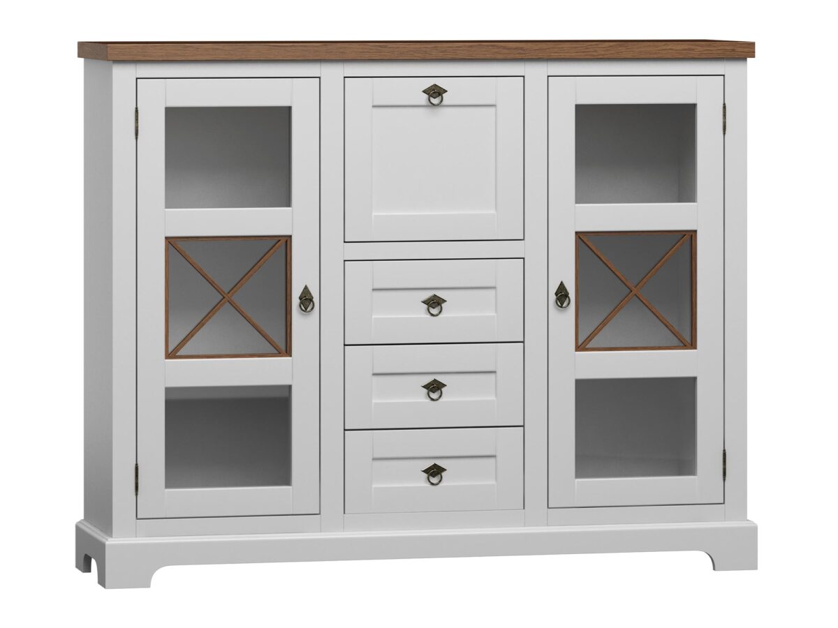 Elegante Barkommode für das Wohnzimmer Weiß/Nussbaum Awinion A11