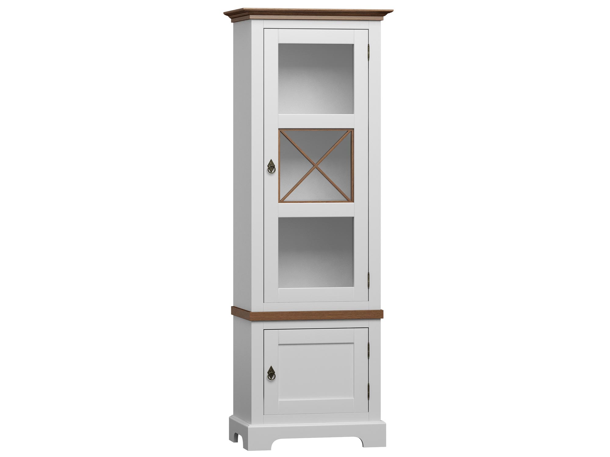 Wysoka biała witryna z przeszklonymi drzwiami, styl prowansalski Wysoka biała witryna z przeszklonymi drzwiami, styl prowansalski