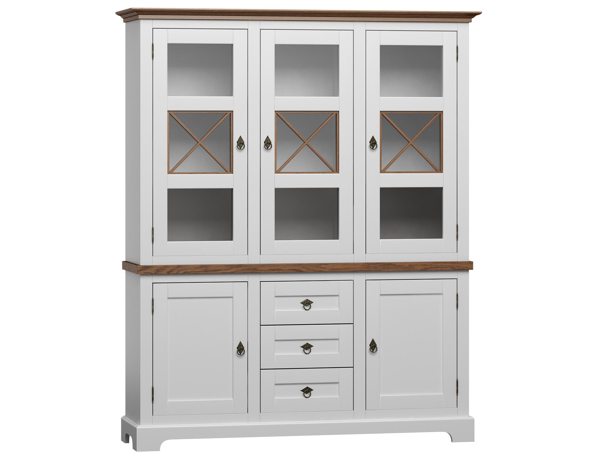 Wysoka biała witryna z przeszklonymi drzwiami, styl prowansalski Wysoka biała witryna z przeszklonymi drzwiami, styl prowansalski