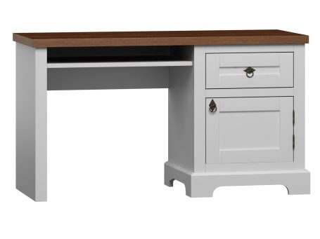 Białe biurko z elementem drewnianym nowoczesny styl