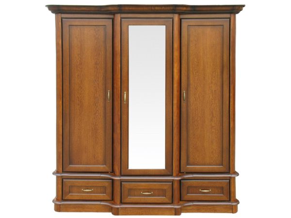 Vysoká dřevěná skříň z lustrzanymi dveřmi, klasický design