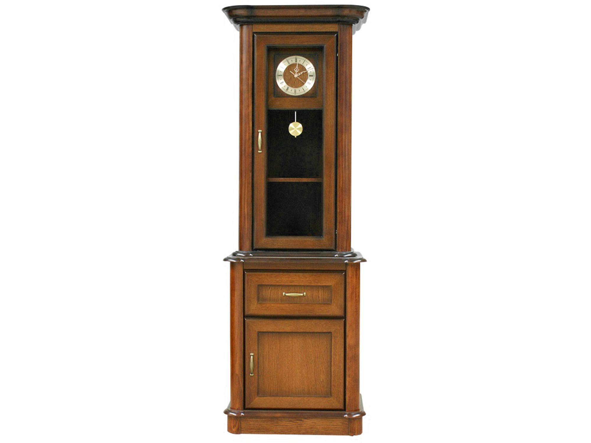 Drewniana witryna z zegarem w stylu klasycznym z przeszklonymi drzwiami Drewniana witryna z zegarem w stylu klasycznym z przeszklonymi drzwiami