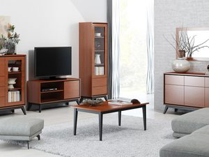 Miniaturka 2 - Nowoczesna szafka RTV z drewnianymi frontami i czarnymi metalowymi nogami do stylowego wnętrza