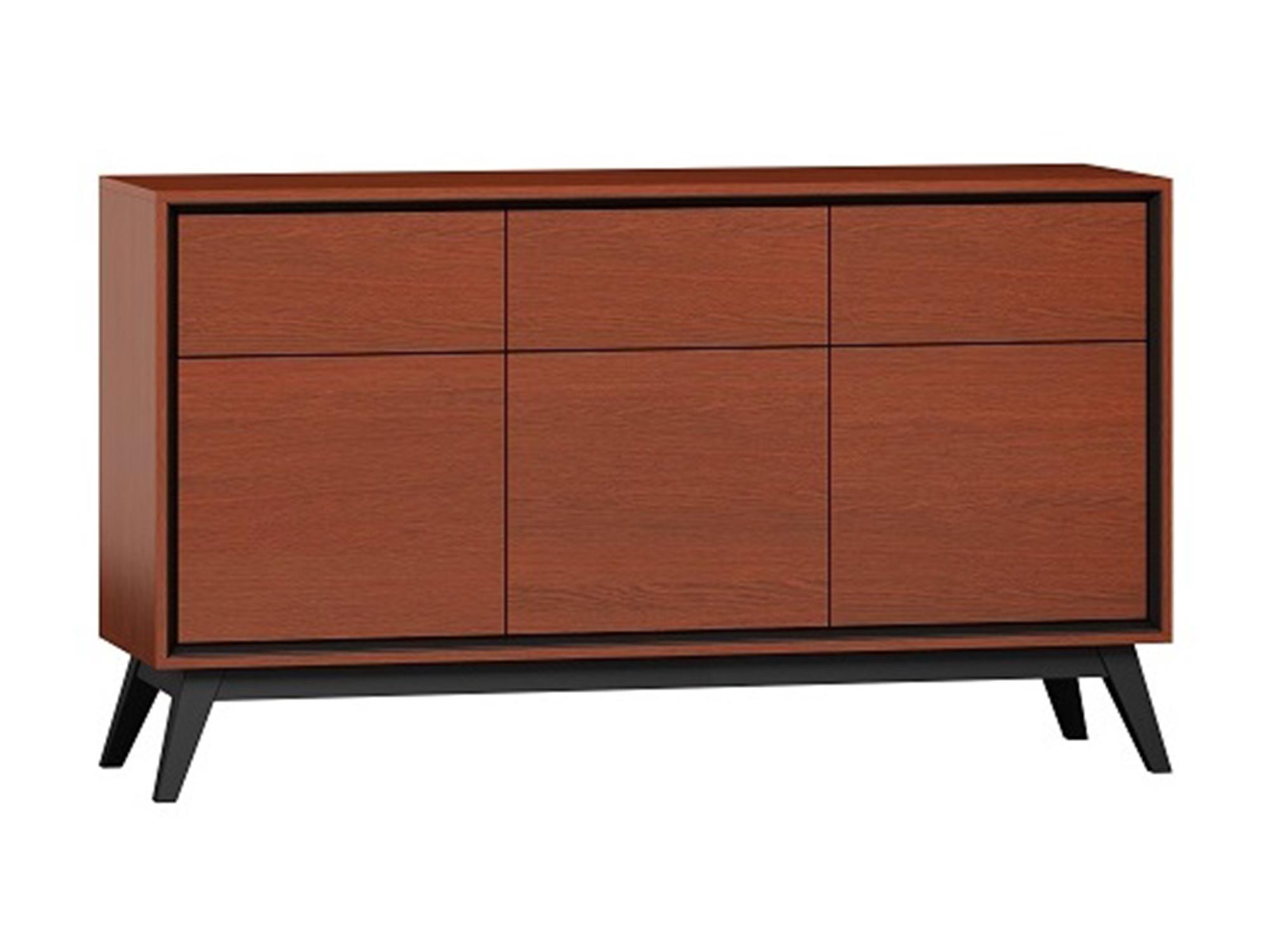 Nowoczesna komoda z drewnianymi frontami i czarnymi metalowymi nogami do stylowego wnętrza Nowoczesna komoda z drewnianymi frontami i czarnymi metalowymi nogami do stylowego wnętrza
