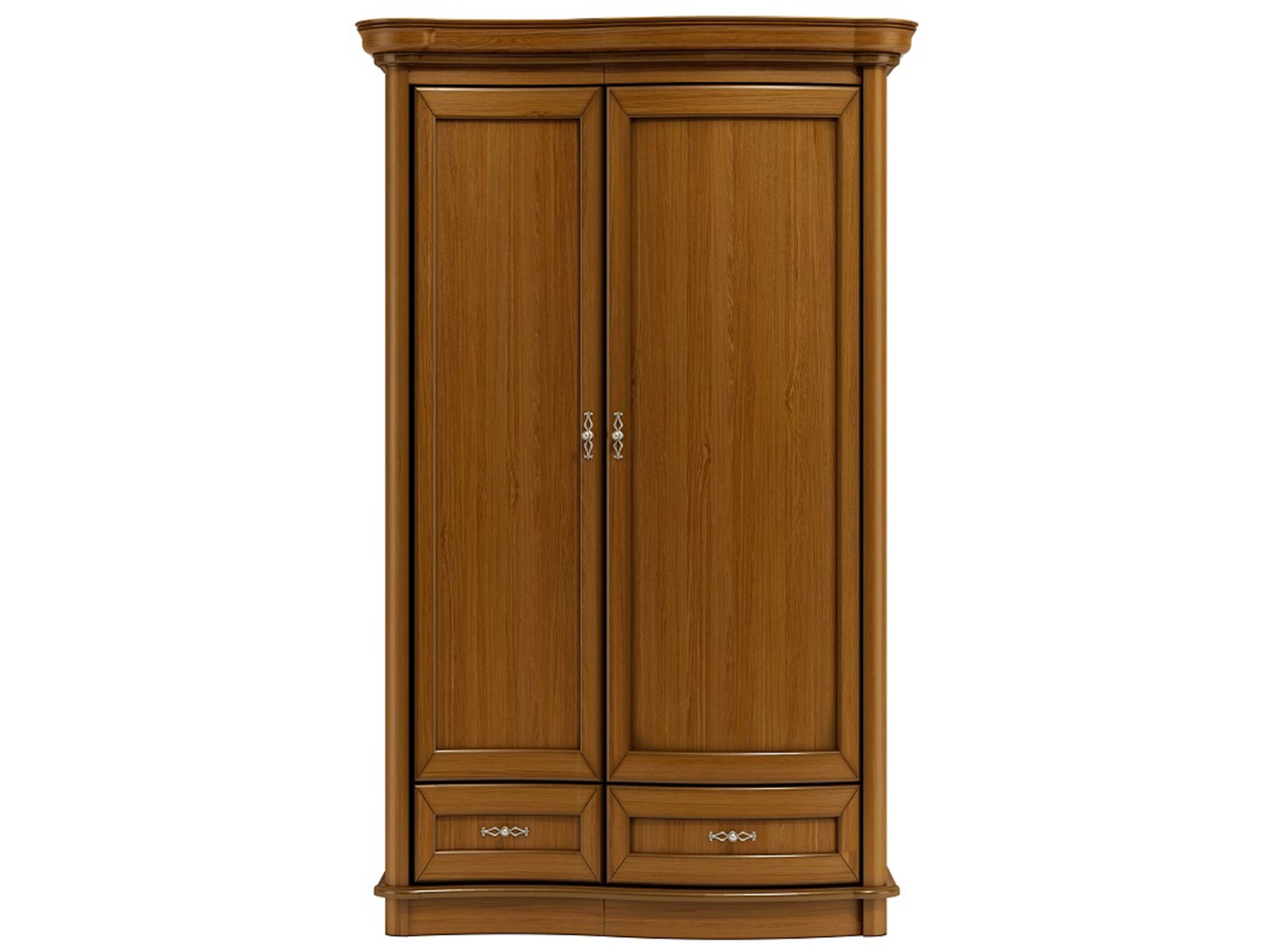 Drewniana szafa dwudrzwiowa z rzeźbionymi frontami i klasycznym wykończeniem do eleganckiego wnętrza