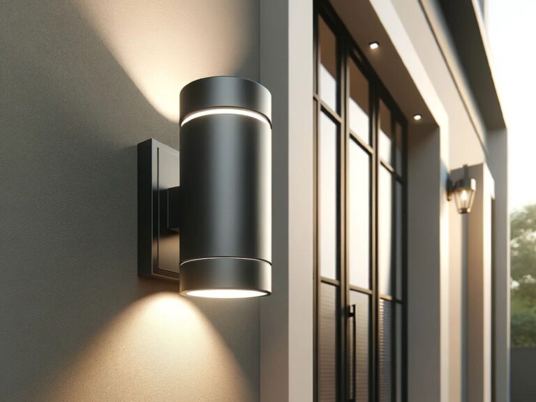 Nowoczesne oświetlenie zewnętrzne z czarnym kinkietem