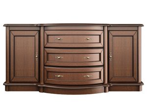 Miniatúra 5 - Klasická komoda s vyrezávanými detailmi, dekoratívnymi rukoväťami a zásuvkami do elegantného interiéru