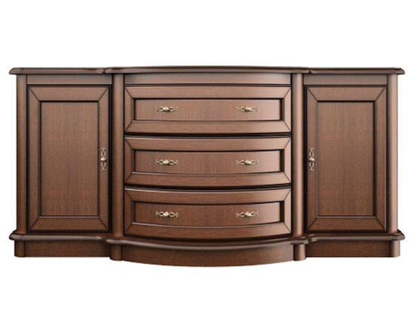 Klasická komoda s vyřezávanými detalami, dekorativními úchyty a zásuvkami do eleganckiego interiéru