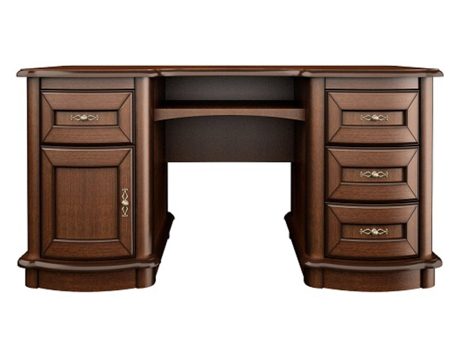 Drewniane biurko z rzeźbionymi detalami i klasycznym wykończeniem do eleganckiego gabinetu