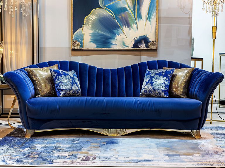 Kanapa do salonu w granatowym nowoczesnym kroju