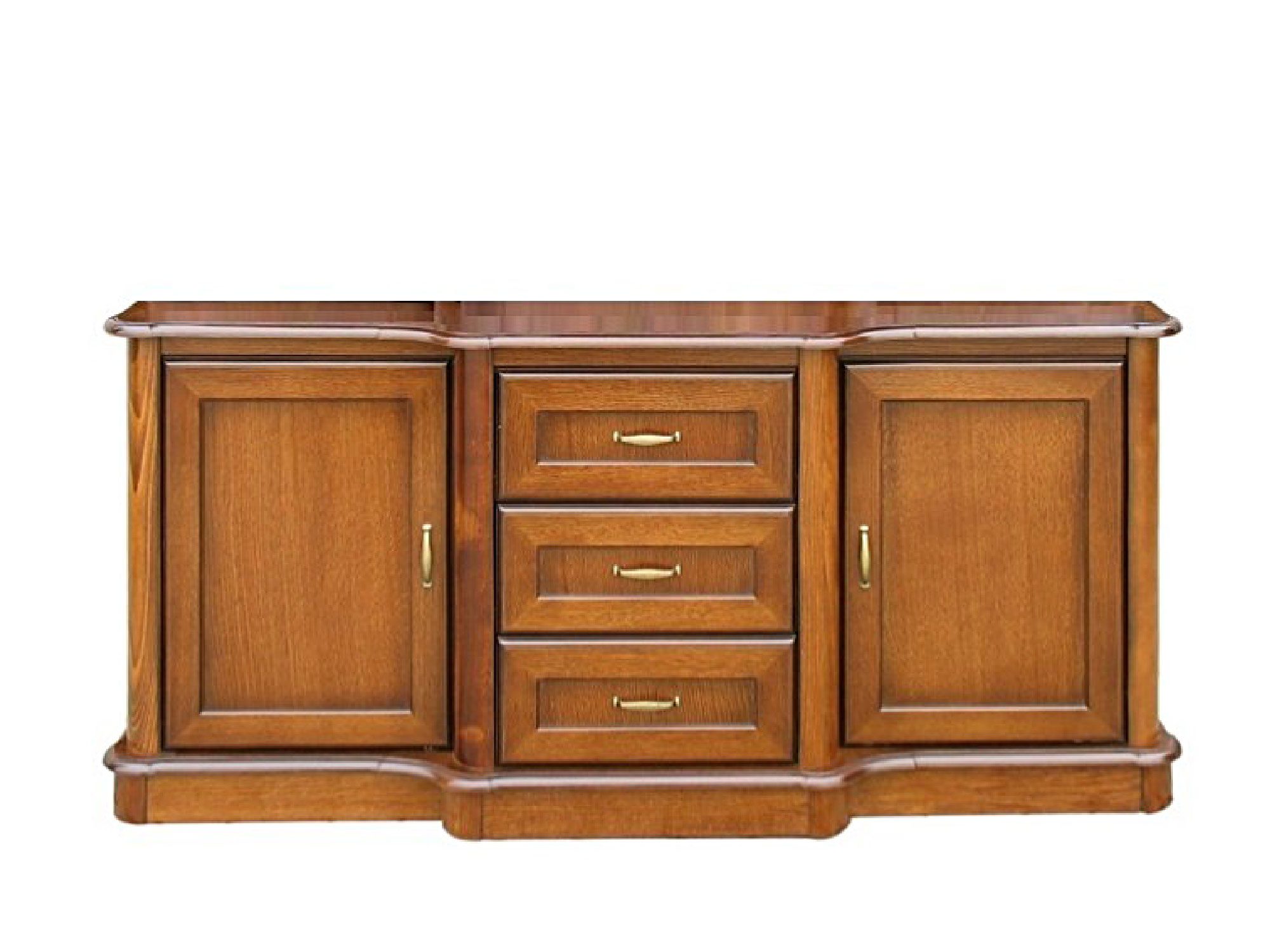 Drewniana komoda z trzema szufladami i ozdobnymi uchwytami, styl klasyczny Drewniana komoda z trzema szufladami i ozdobnymi uchwytami, styl klasyczny