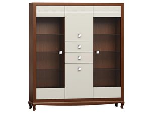 Miniatúra 4 - Klasická vitrína s drevenými fasádami, presklenými dverami a vyrezávanými nožičkami do elegantného interiéru