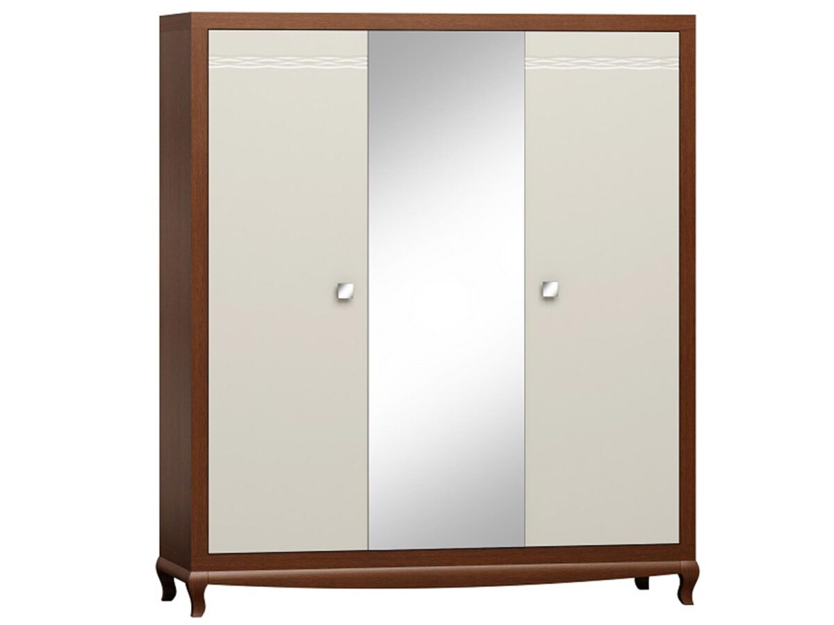 Dreitüriger Schrank mit Spiegel kastanienbraun/Bianco Crema Largo L19