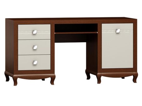 Biurko z rzeźbionymi nogami, drewnianym blatem i białymi szufladami w stylu vintage do gabinetu