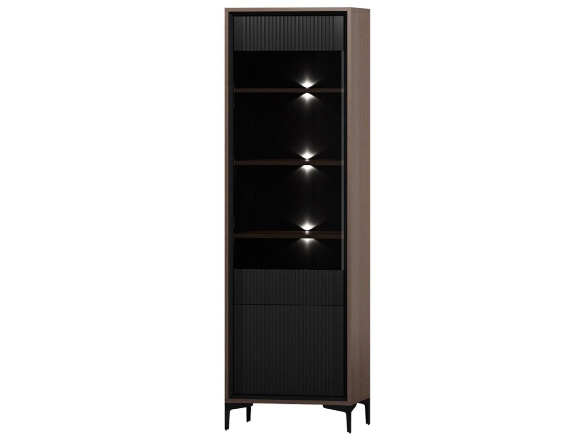 Elegantní pravá drážkovaná vitrína s osvětlením Linea LN11