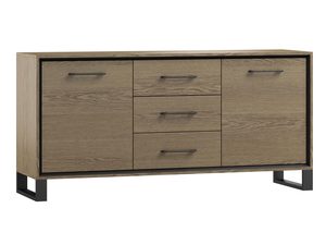 Miniatúra 3 - Elegantná komoda s tromi zásuvkami a dvoma skriňami s čiernymi kovovými nôžkami