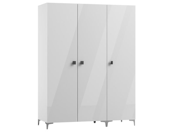 Bílá skříň z vysokým leskem, čely, moderní styl, minimalistický design