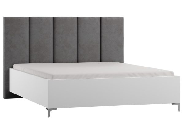 čalouněná postel s vysokým čelem, šedé povrchová úprava, moderní styl