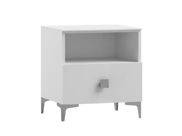 Bílá skříňka nocna z úchyty, styl minimalistický, moderní design