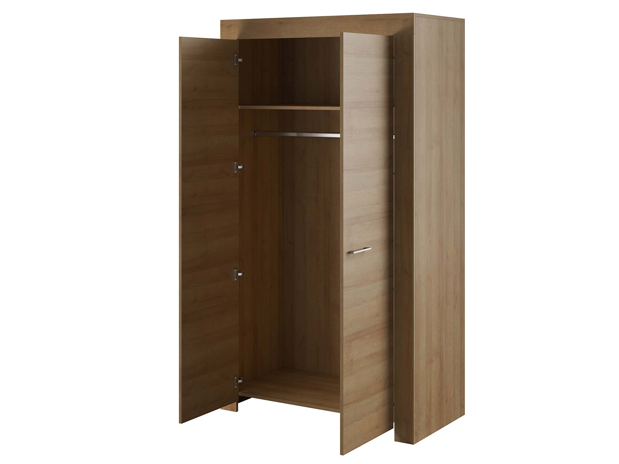 Drewniana szafa z górną półką i drążkiem