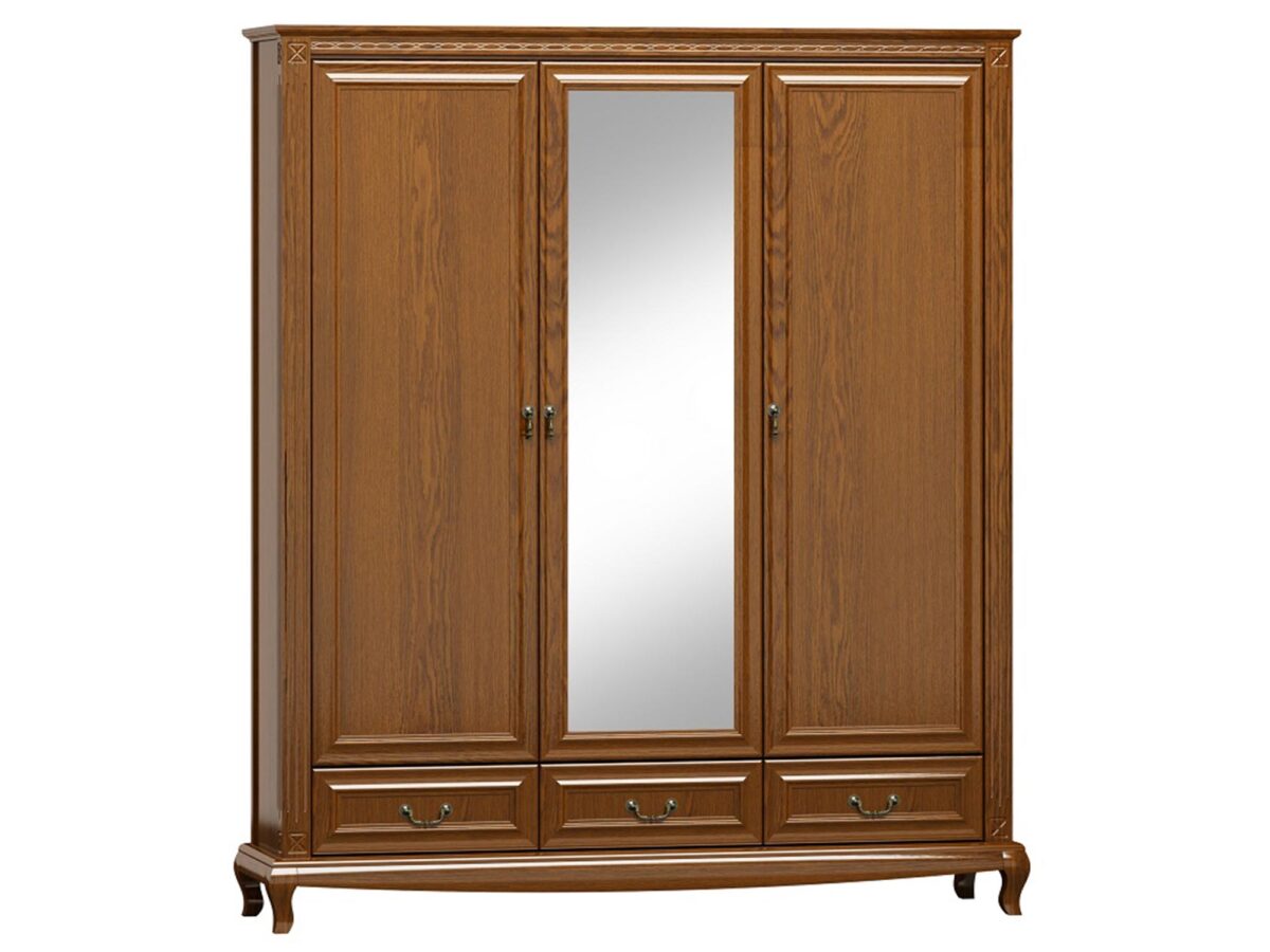 Linker 3-türiger Kleiderschrank mit Spiegel Nussbaum Kashmir R22L