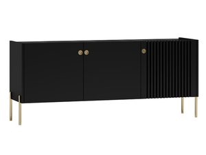 Miniatura 1 - Černá TV skříňka z ryflowanymi čely a dubovými akcenty, moderní styl