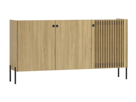 Komoda z ryflowanymi frontami, dąb litego drewna, metalowe nogi, styl nowoczesny