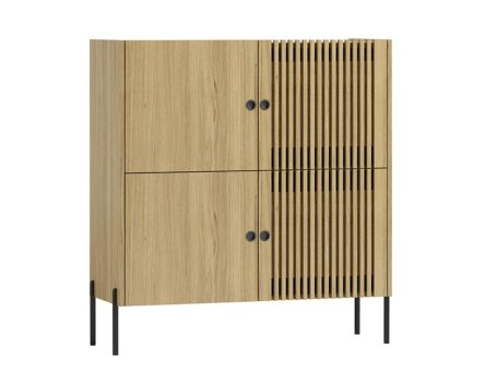 Komoda z ryflowanymi frontami, dąb litego drewna, metalowe nogi, styl nowoczesny