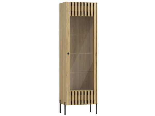 Vysoká vitrína s prosklenými dveřmi, dub masivního dřeva, moderní styl