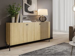 Miniaturka 3 - Komoda z ryflowanymi frontami, dąb litego drewna, metalowe nogi, styl nowoczesny