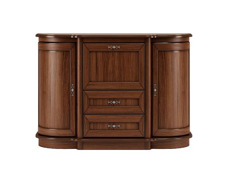 Drewniana komoda z szufladami i szafkami po bokach