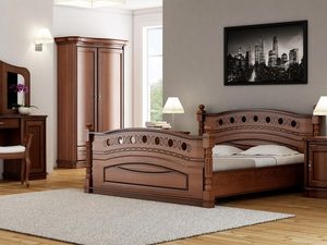 Miniaturka 9 - Drewniane łóżko z rzeźbionymi detalami i klasycznym wykończeniem do eleganckiej sypialni