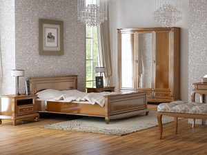 Miniaturka 1 - Klasyczna sypialnia z drewnianymi meblami, rzeźbionymi detalami i eleganckimi uchwytami w stylu vintage do luksusowego wnętrza