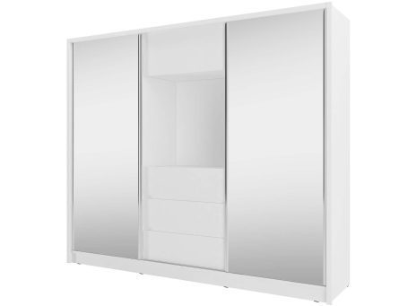 Nowoczesna szafa z lustrzanymi drzwiami i szufladami, styl minimalistyczny