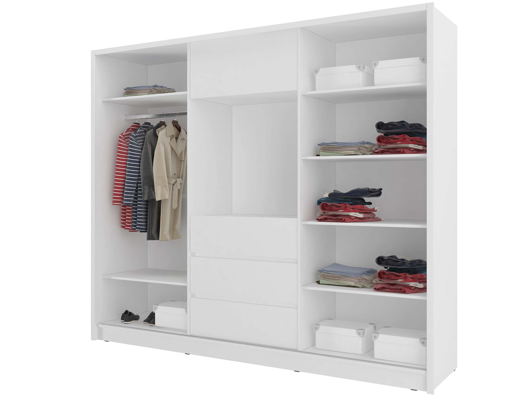 Wnętrze białej szafy przesuwnej Wnętrze białej szafy przesuwnej