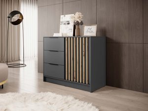Miniatura 4 - Moderní komoda s dřevěnými panelami a ciemnoszarymi čely, styl minimalistický
